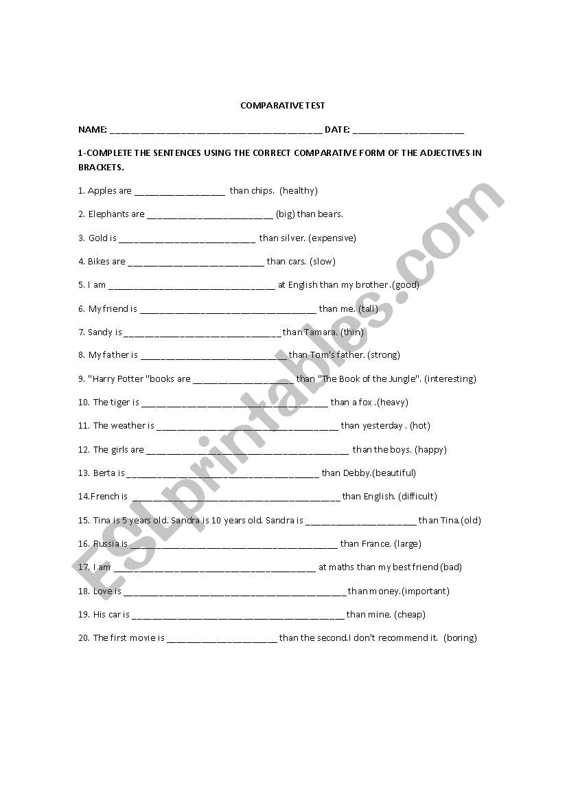 comarative worksheet