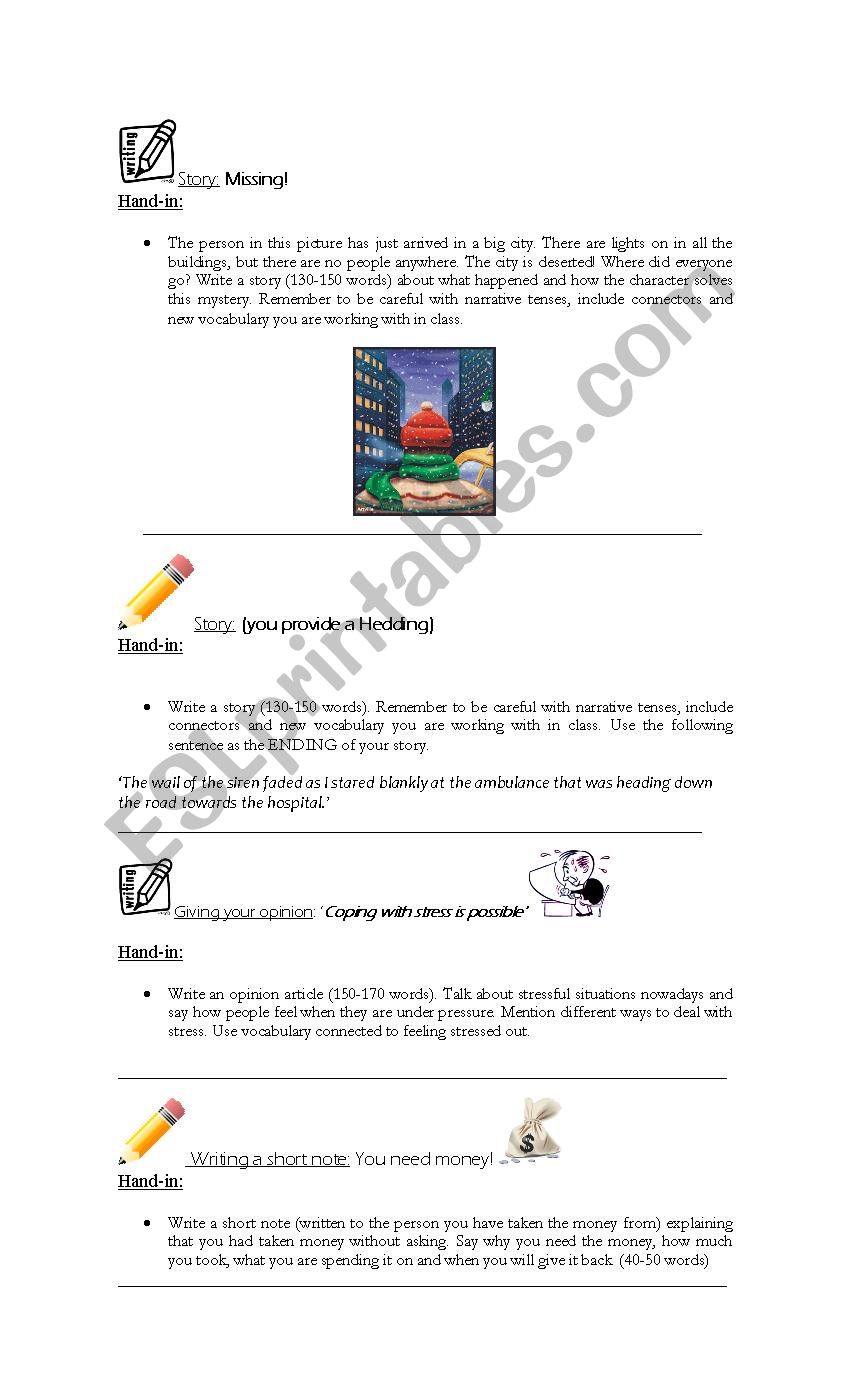 Writing COMPOSITIONS ideas worksheet