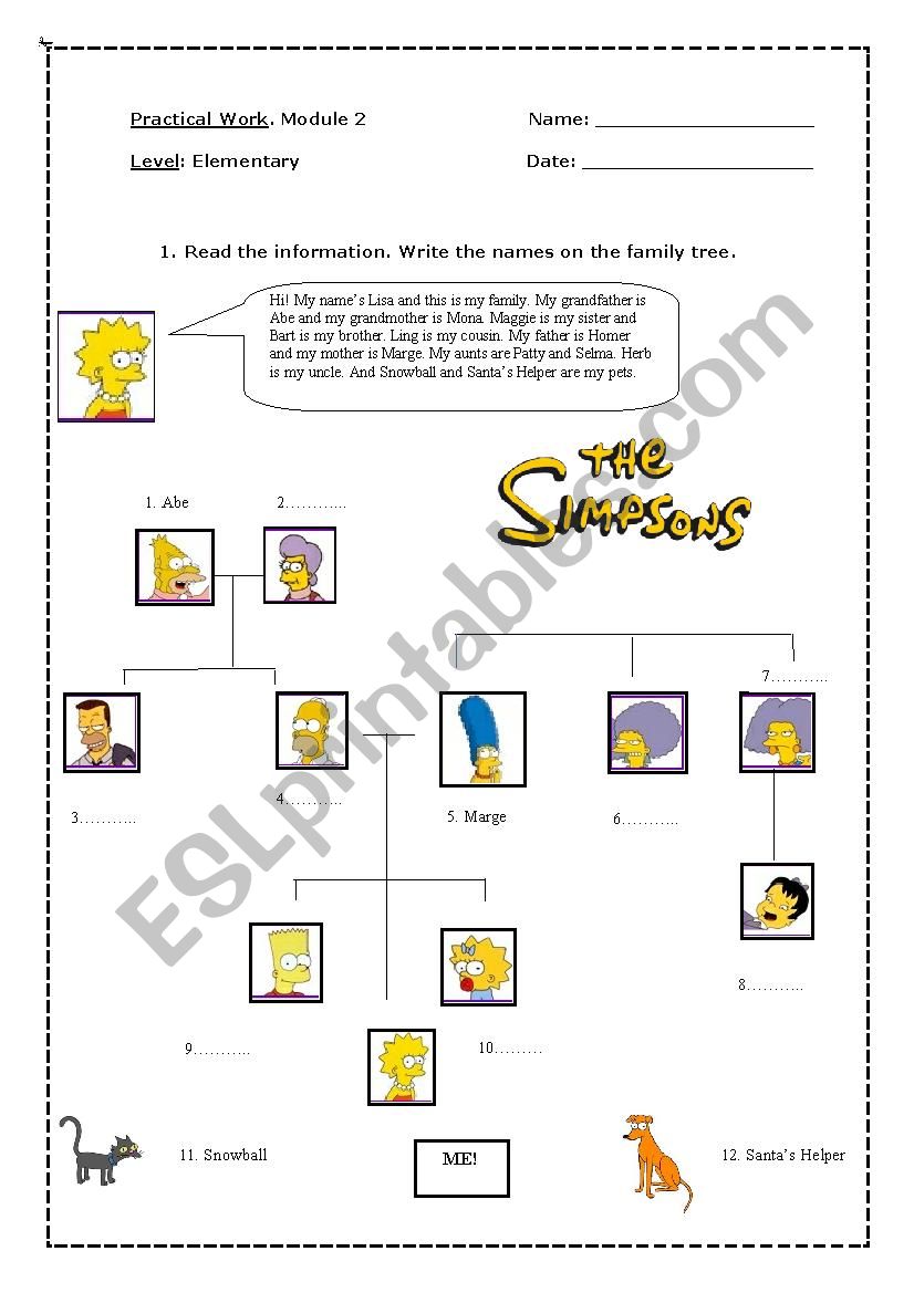 The Simpsons Family  worksheet