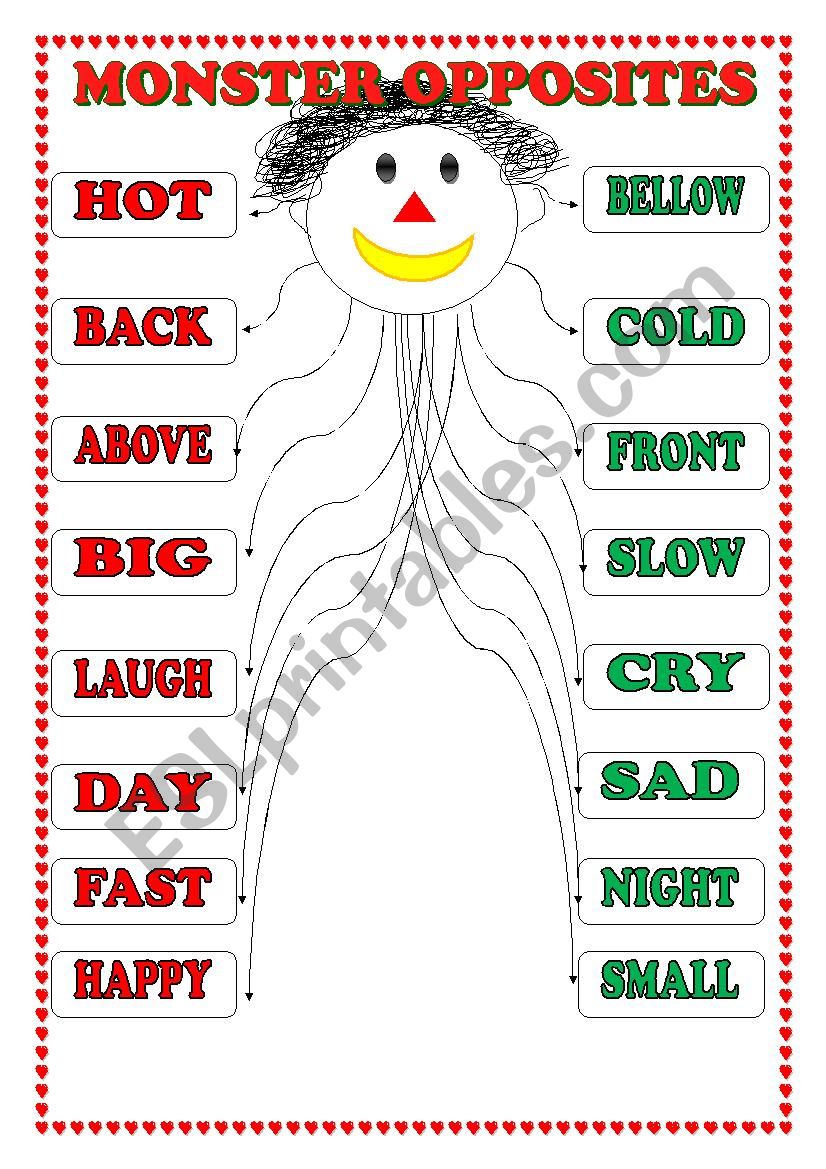 mONSTER OPPOSITES worksheet