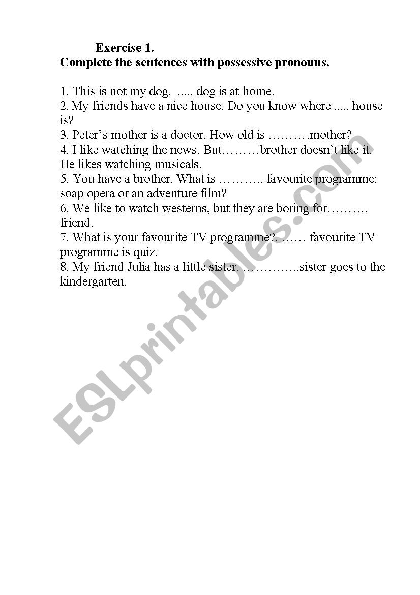 Possessive Pronouns worksheet