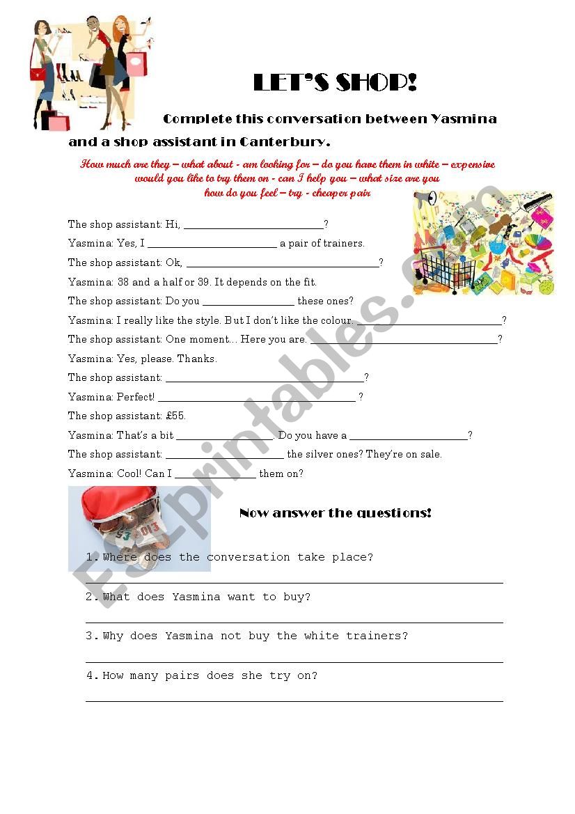 lets shop! worksheet