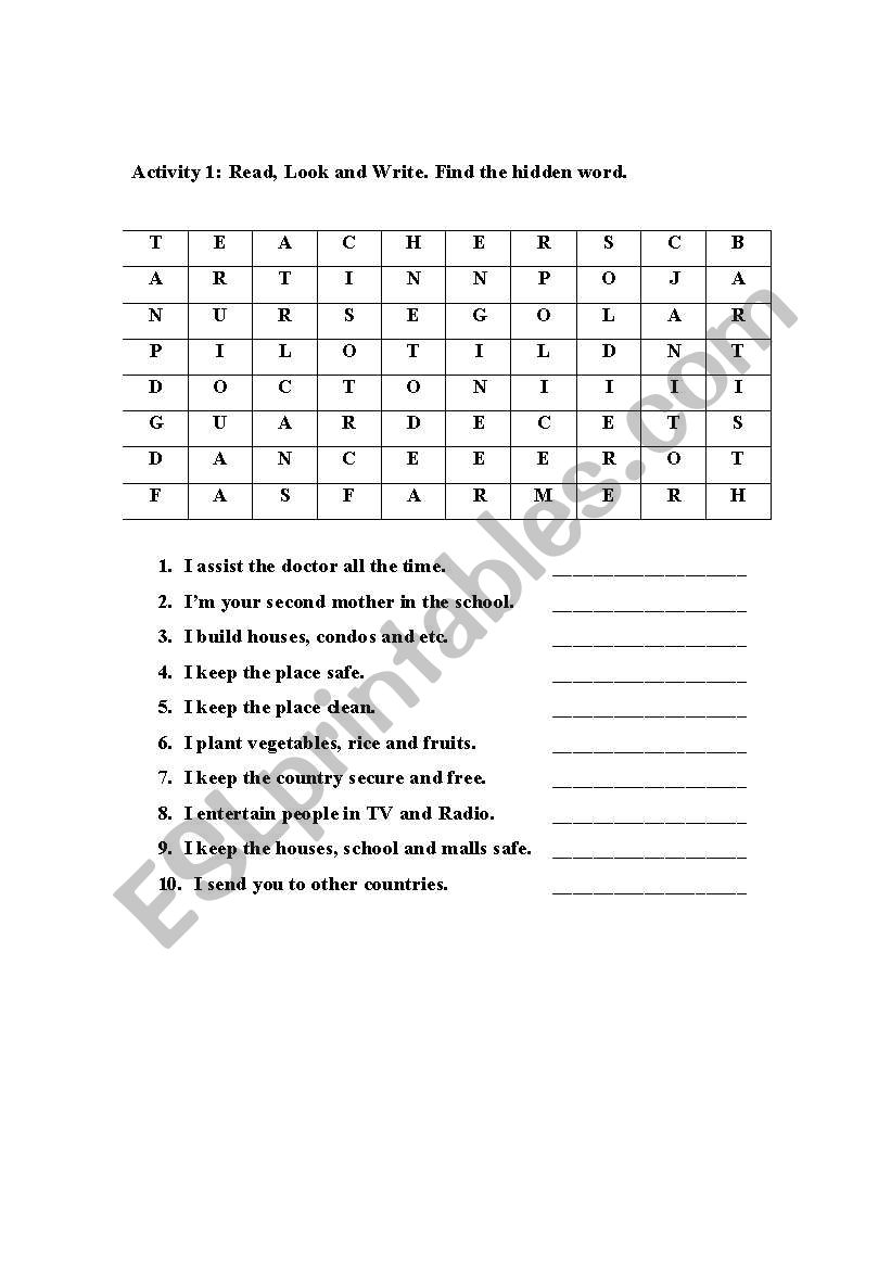 Jobs worksheet