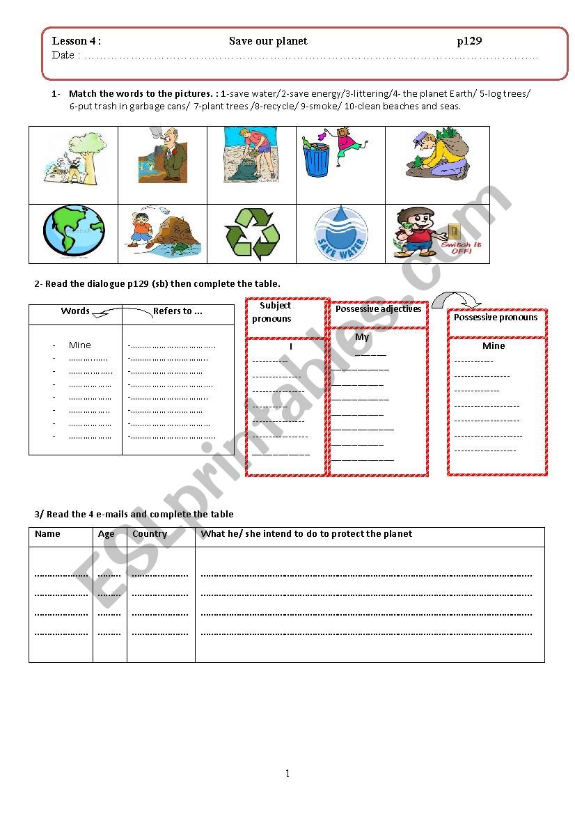 lesson 4: save our planet worksheet