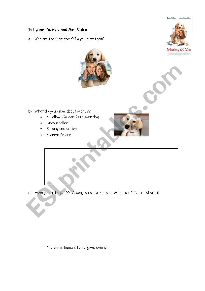 Marley and Me worksheet