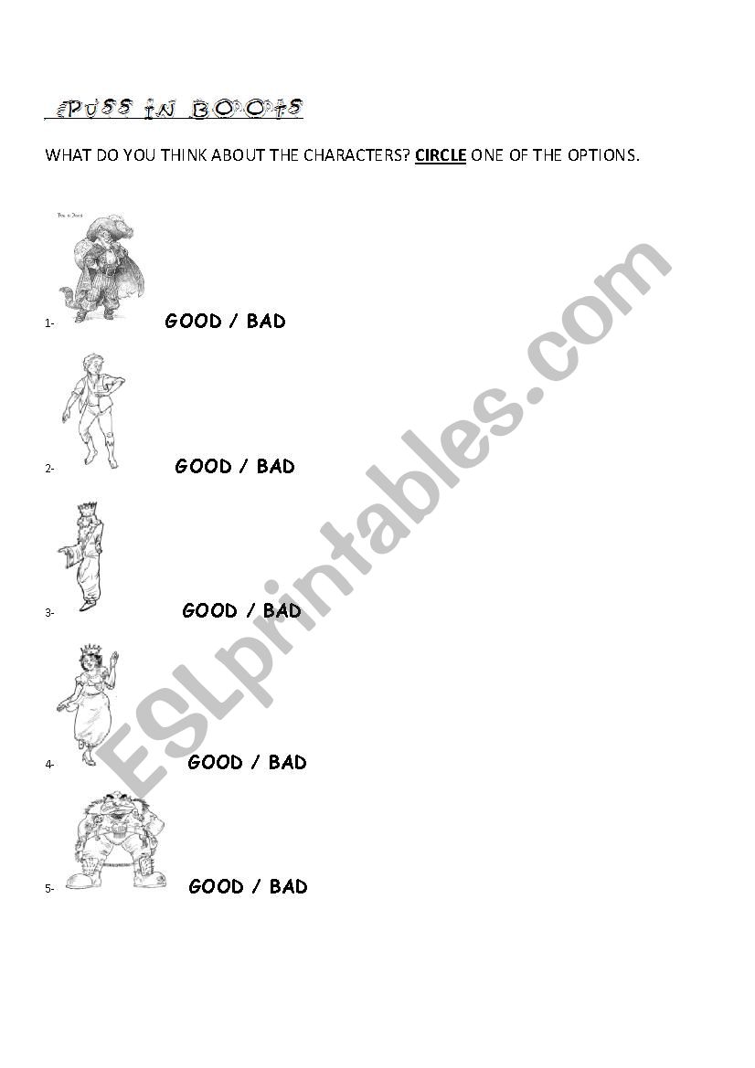 Puss in Boots worksheet