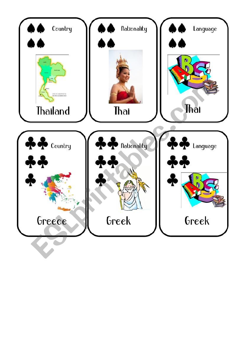 Countries and Nationalities Card Game 7 Thailand Greece