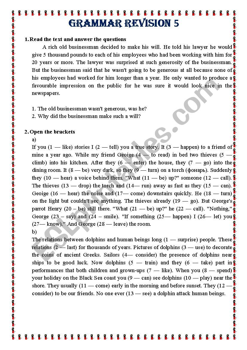 grammar revision 5 worksheet