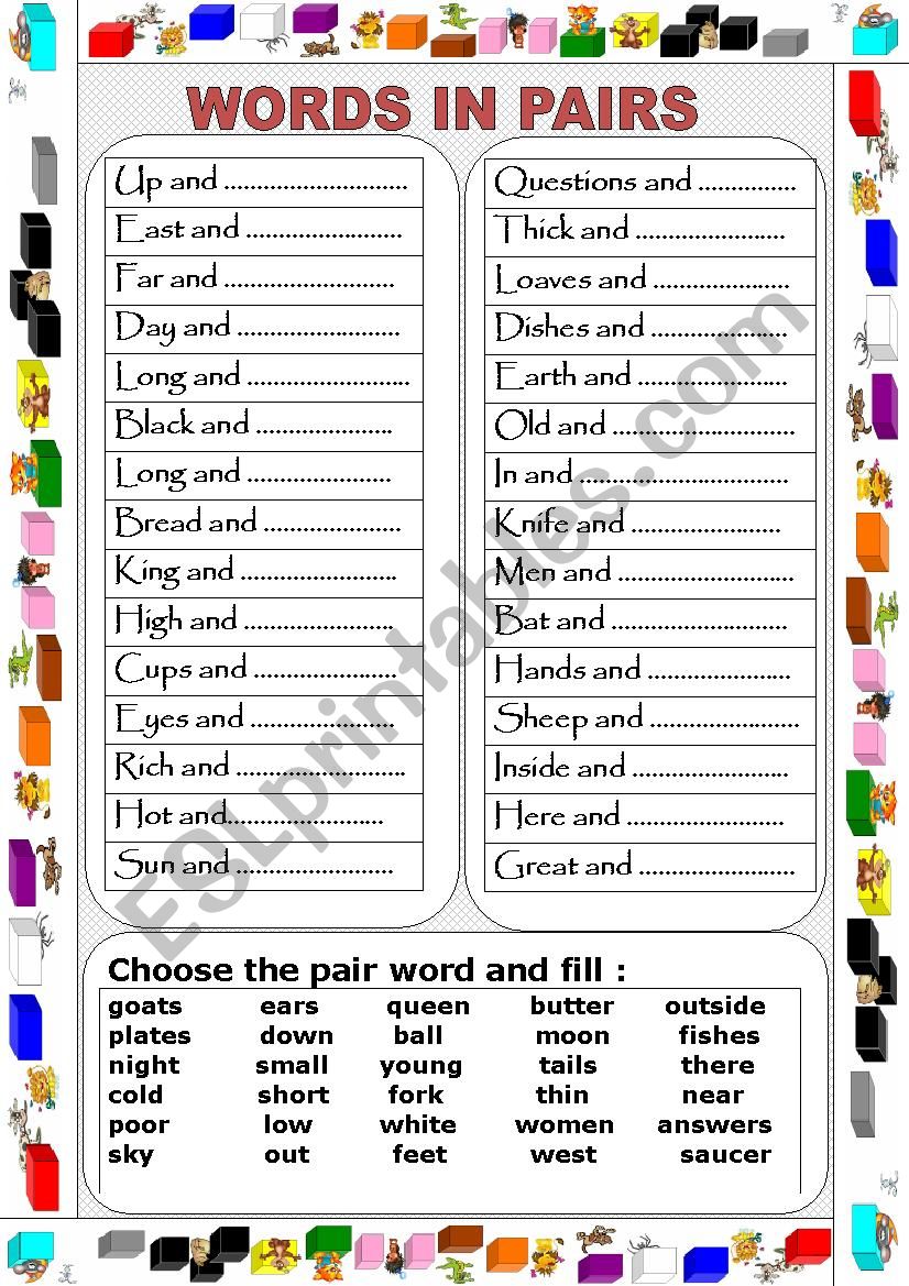 WORDS IN PAIRS worksheet