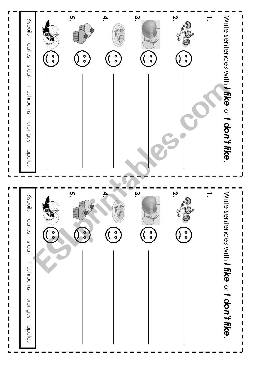 write sentences. I like, I dont like