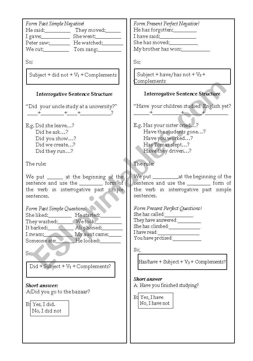 past simple-present perfect structure 3