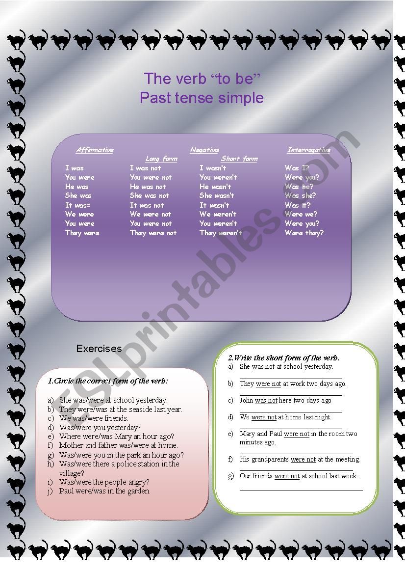 to be - past simple worksheet