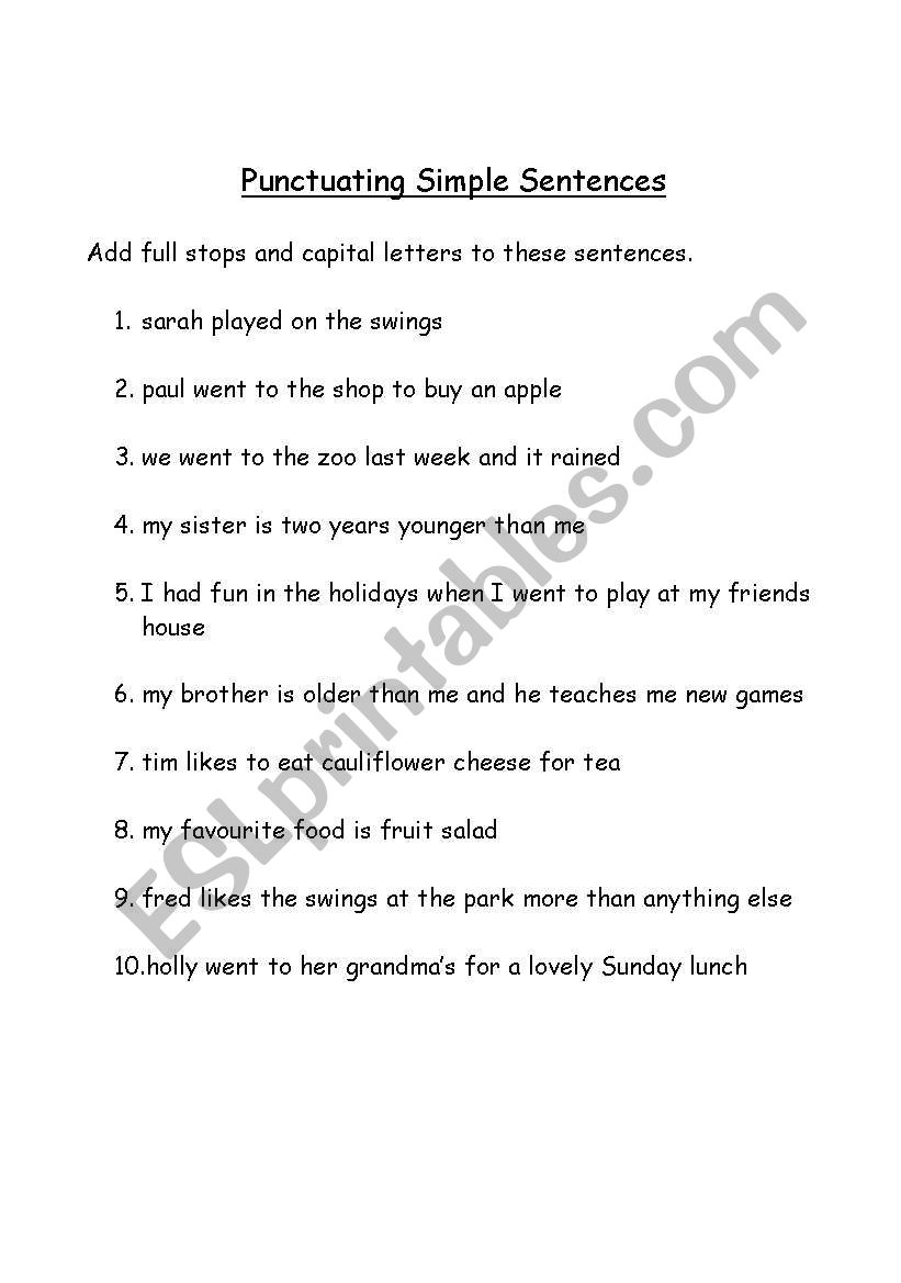 english-worksheets-punctuating-simple-sentences