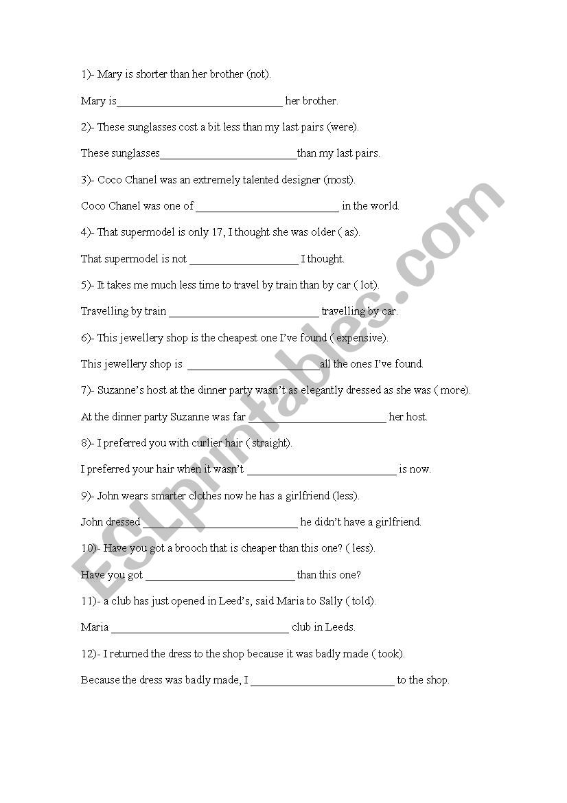 Rewriting exercises worksheet