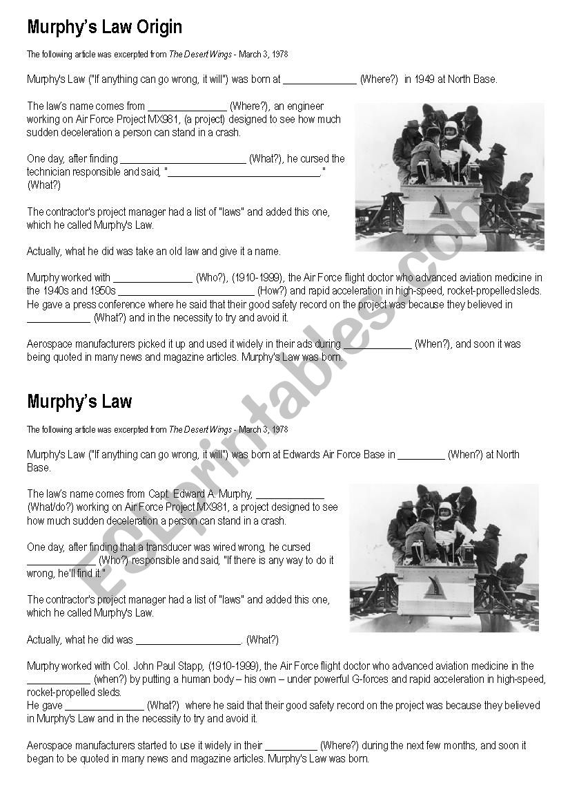 Murphys Law worksheet