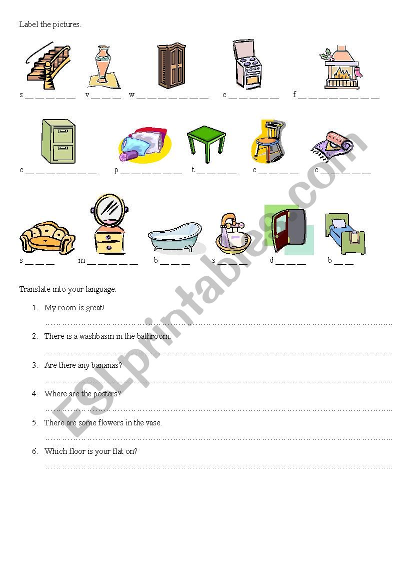 Things in a house worksheet