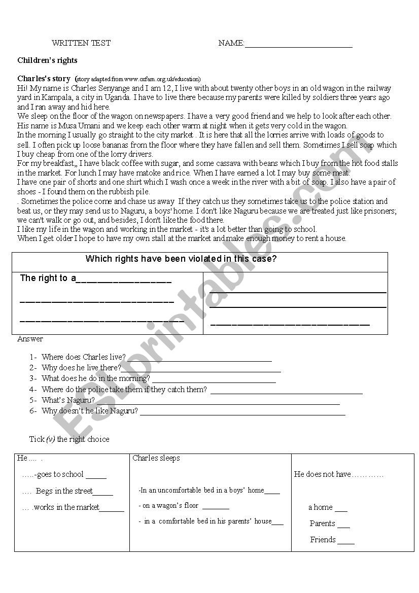 Childrens rights worksheet