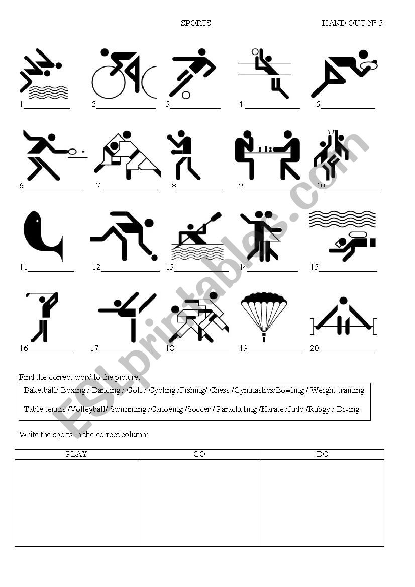 Sports worksheet