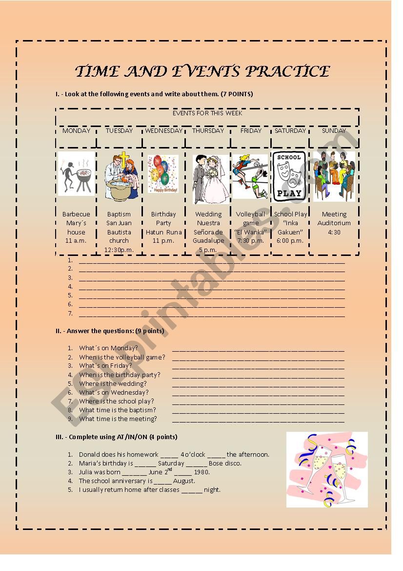 Time and Events worksheet