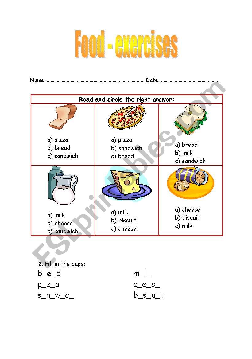 food worksheet