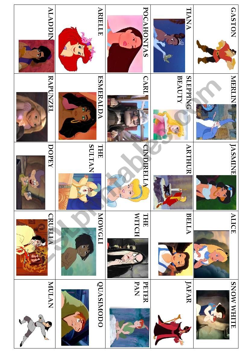 Asser Sygdom Passende Guess Who! Disney Version (physical description, Yes/No questions, Be, Have  got) - ESL worksheet by Linou_