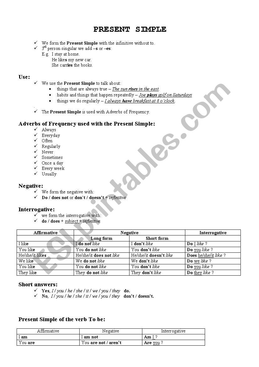 Present Simple worksheet