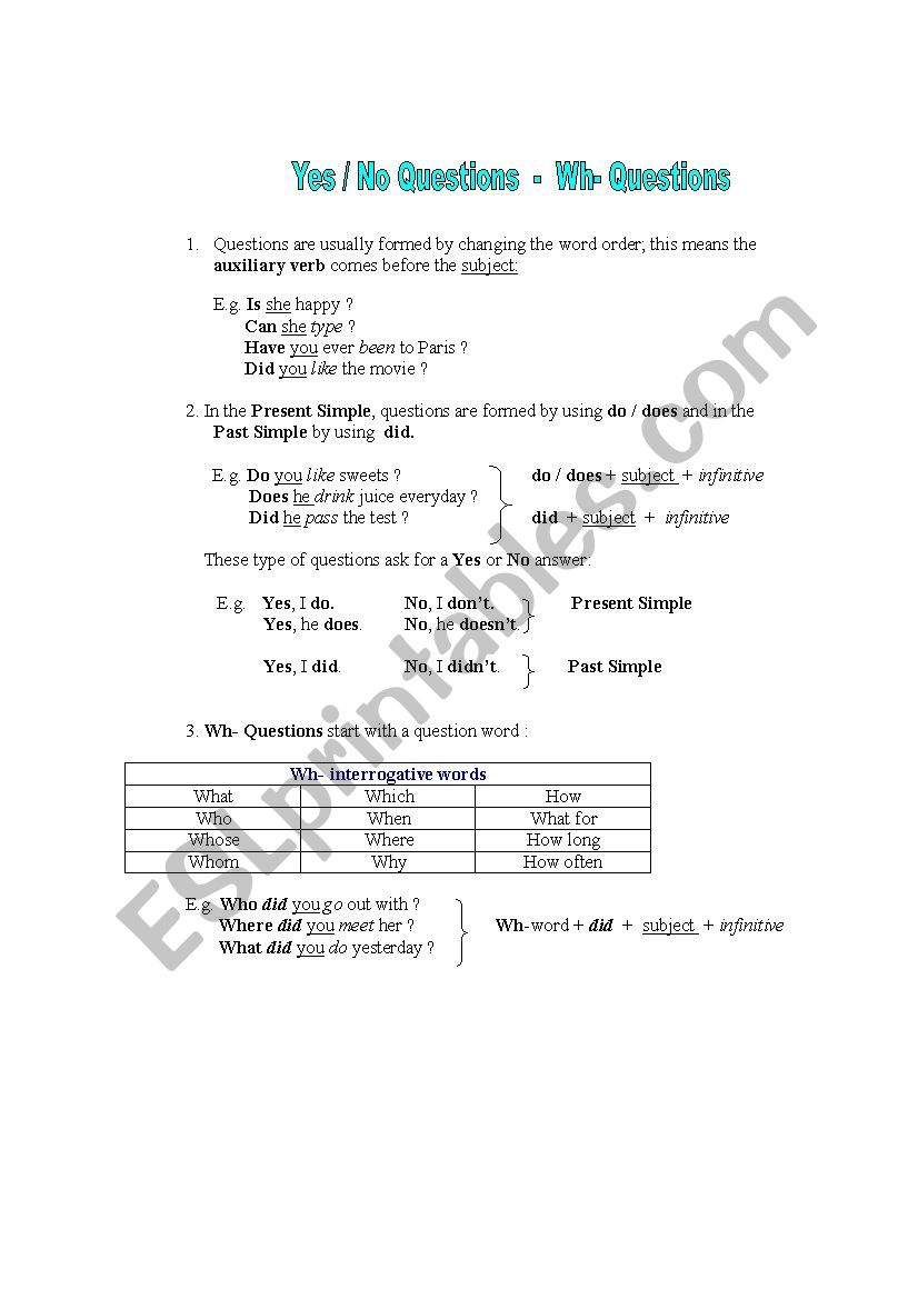 WH - Questions worksheet