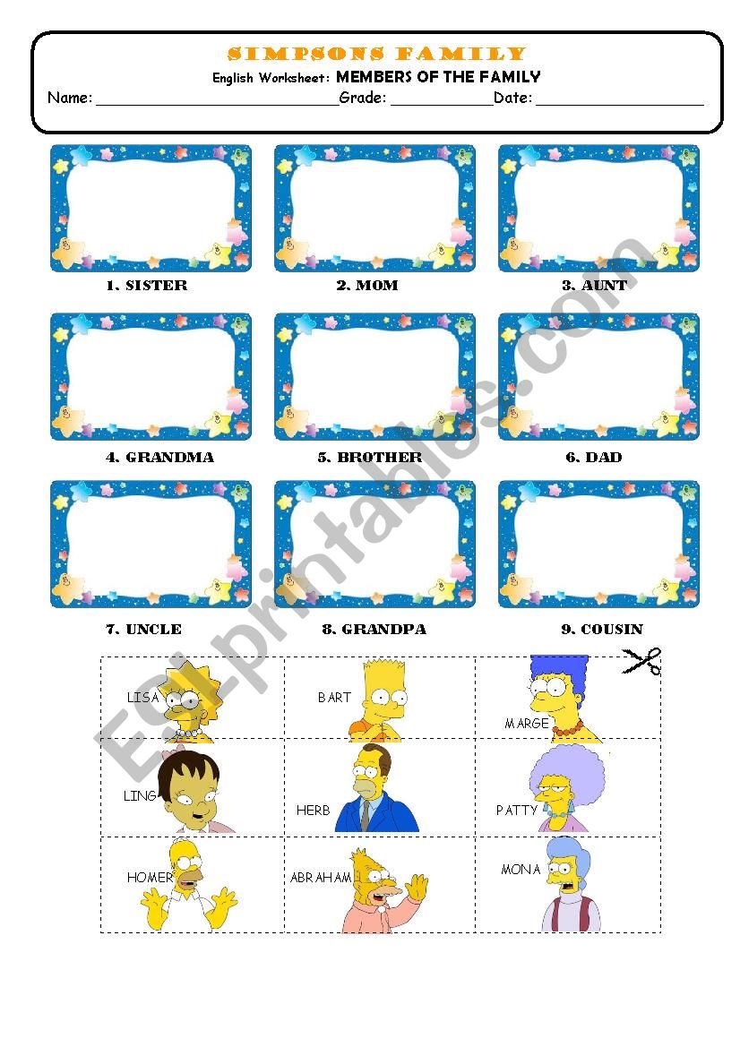 SIMPSONS FAMILY RECORTABLE worksheet