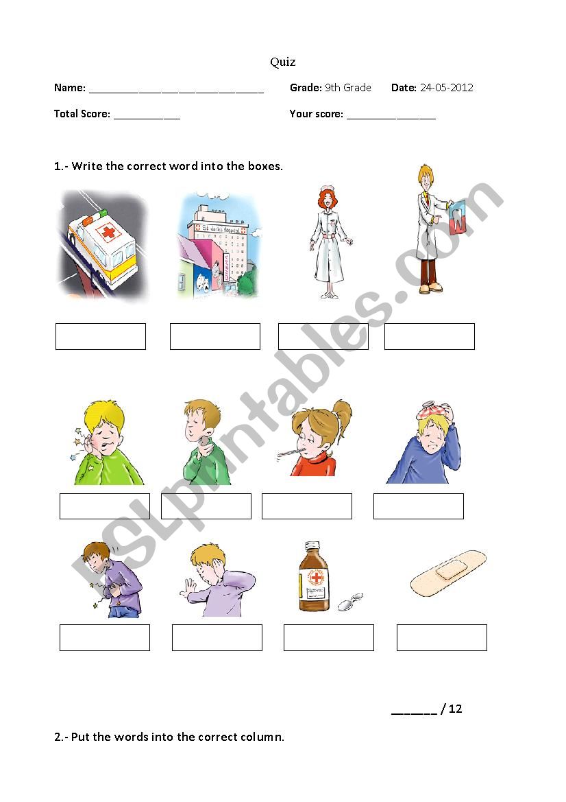  first aids. worksheet