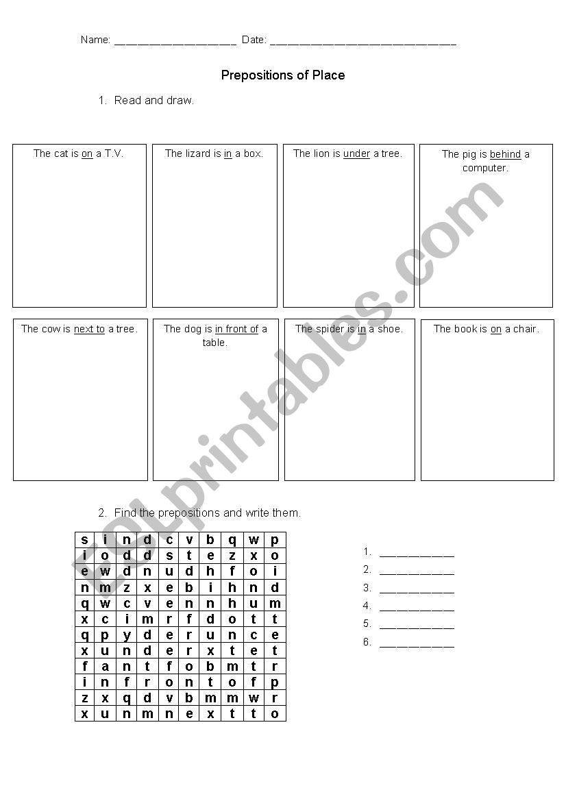 Prepositions of Place Worksheet