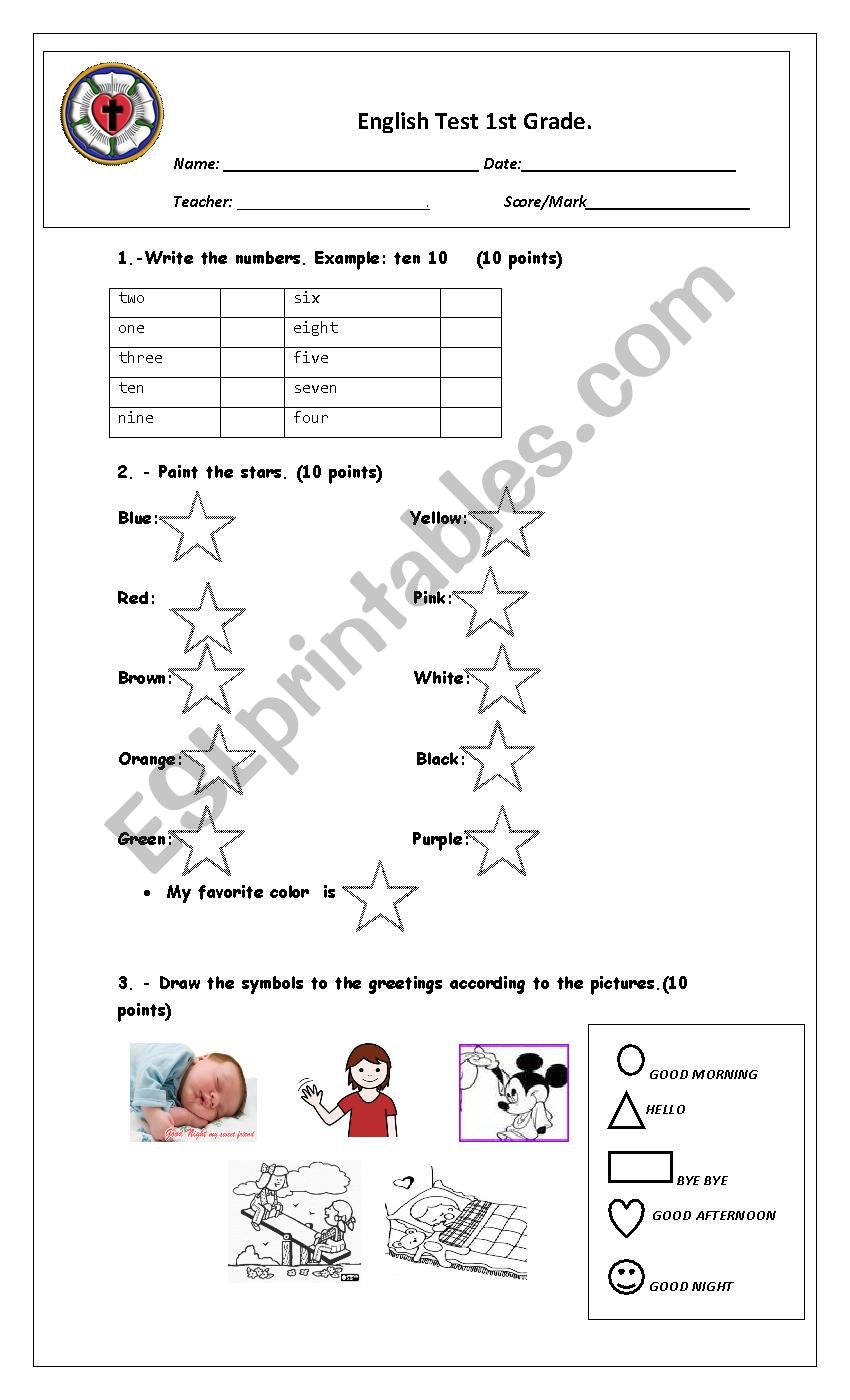 english test 1st grade worksheet