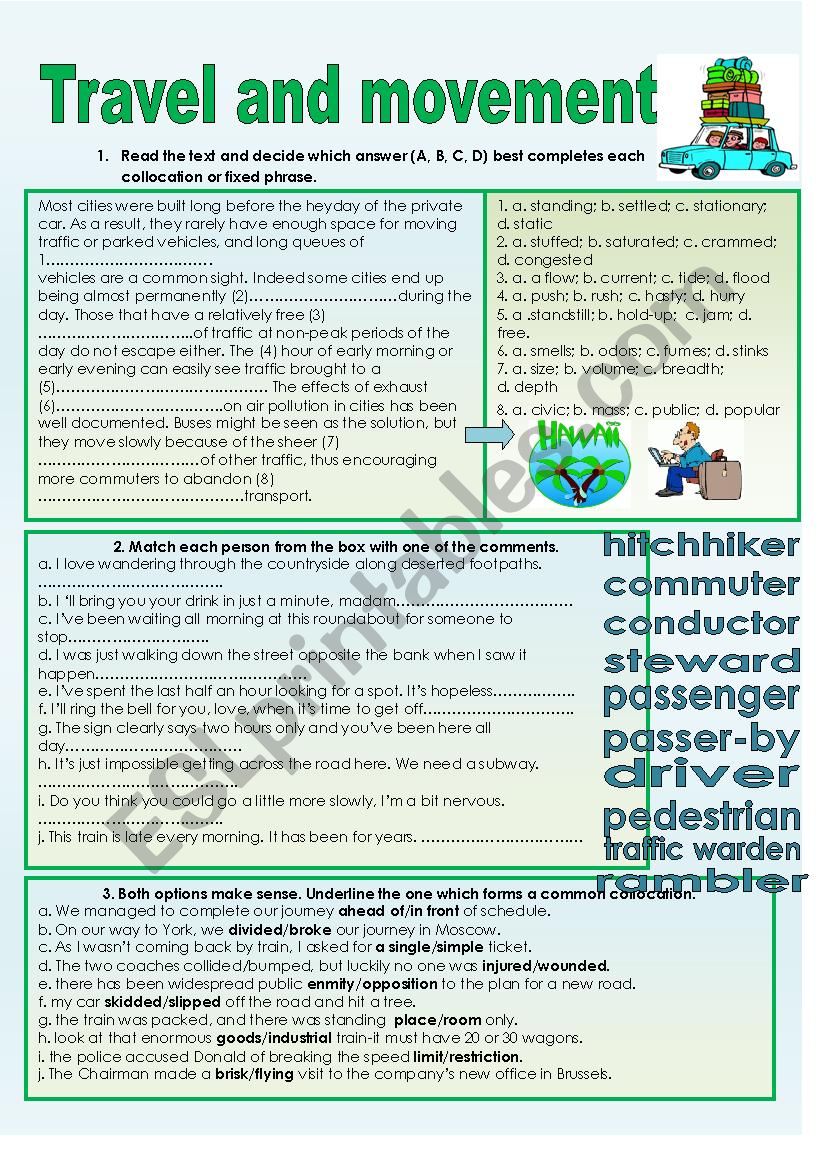 Travel and Movement worksheet
