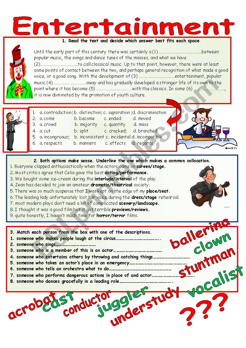 ENTERTAINMENT. worksheet