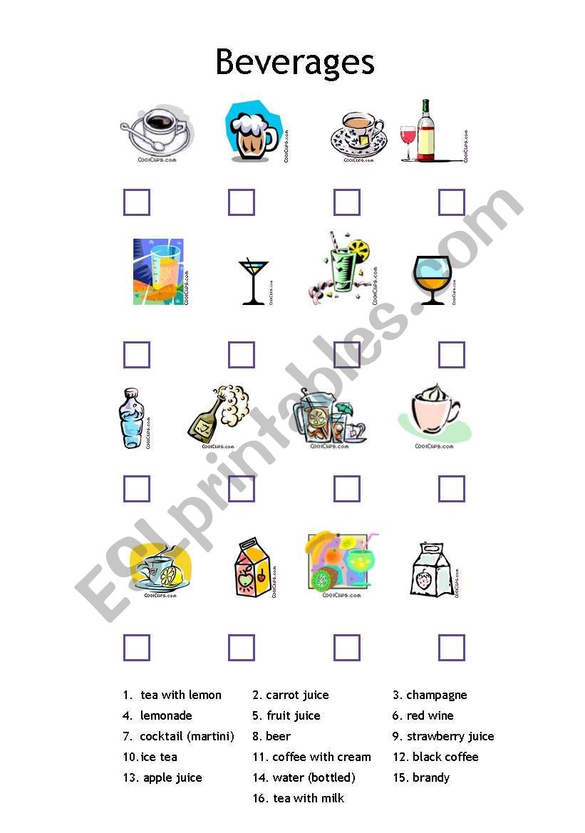 Beverages worksheet