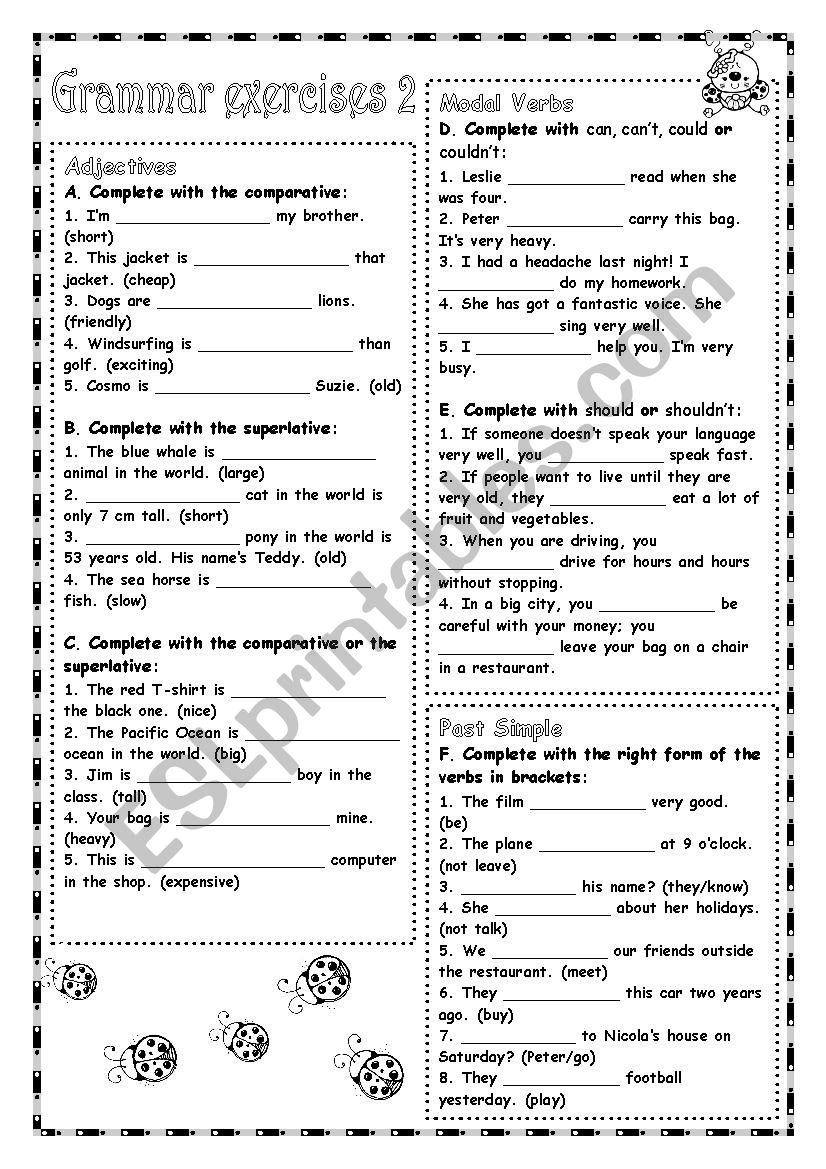 Grammar exercises 2 with KEY worksheet