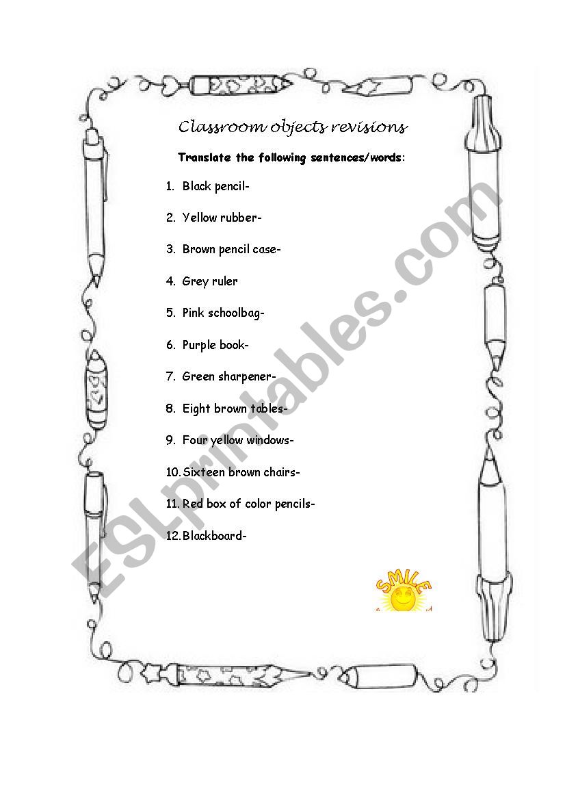 classroom objects worksheet