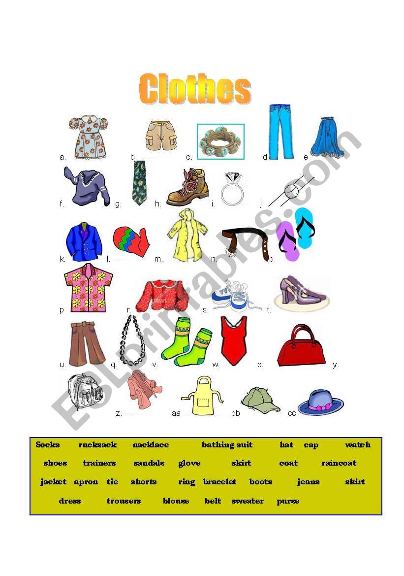 clothes worksheet