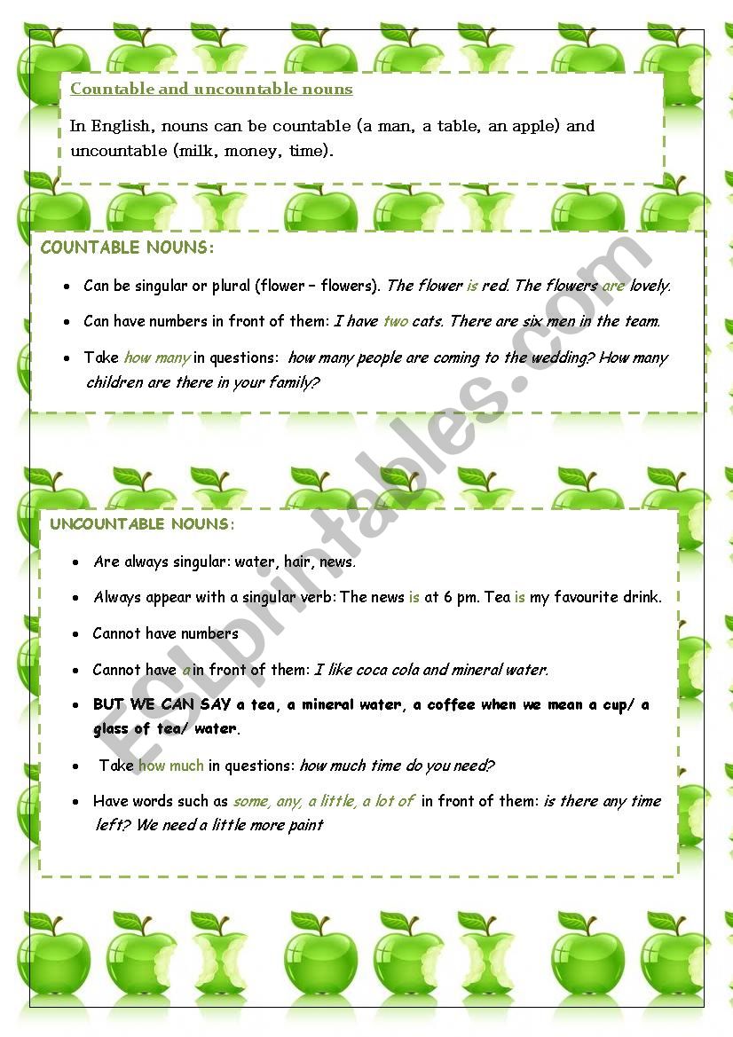 countable and uncountable nouns