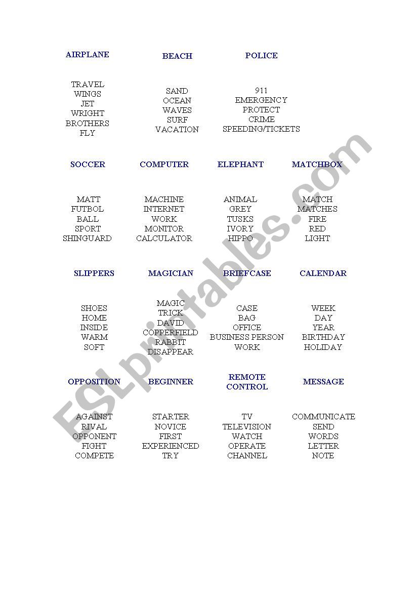 taboo printable worksheet