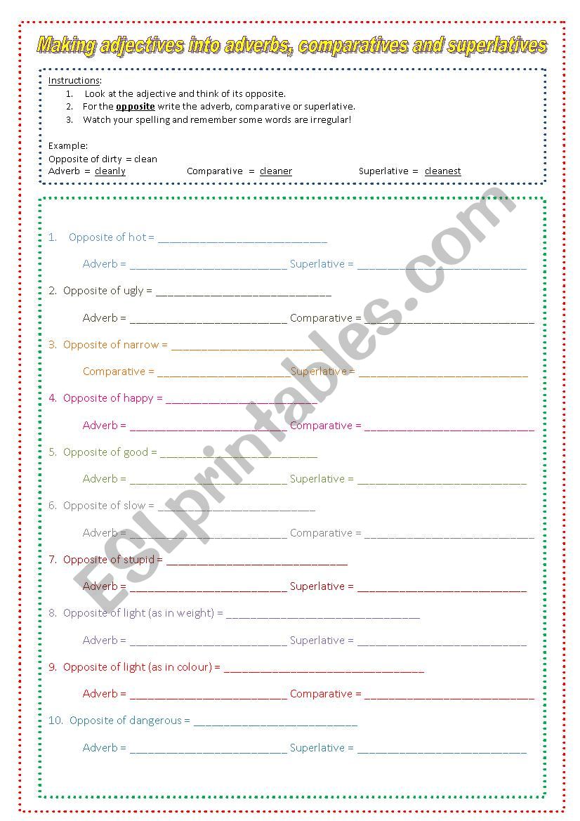 Making adjectives into adverbs, comparatives and superlatives