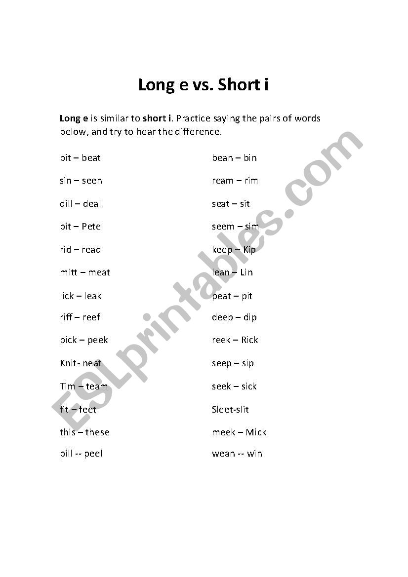 Short i, Long e Listening & Speaking Practice