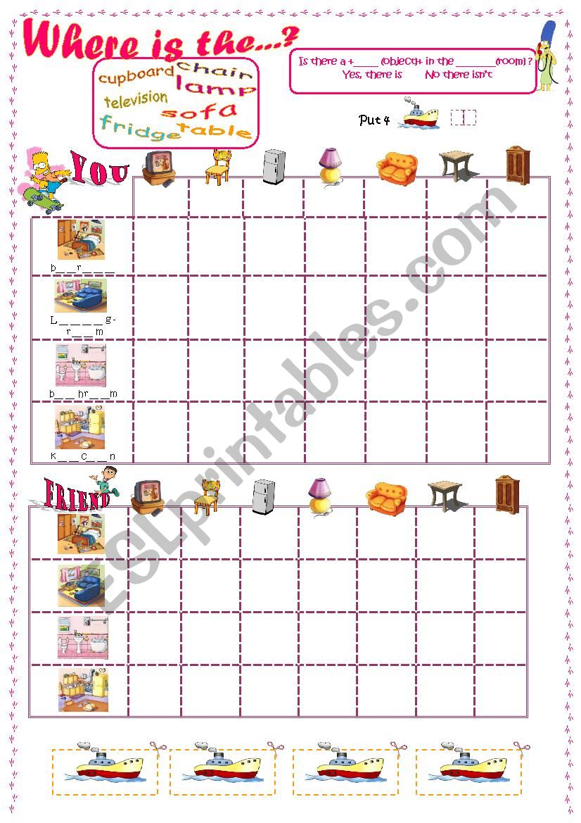 Furniture battheship worksheet