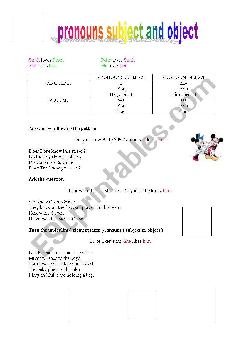 pronouns subject and object worksheet