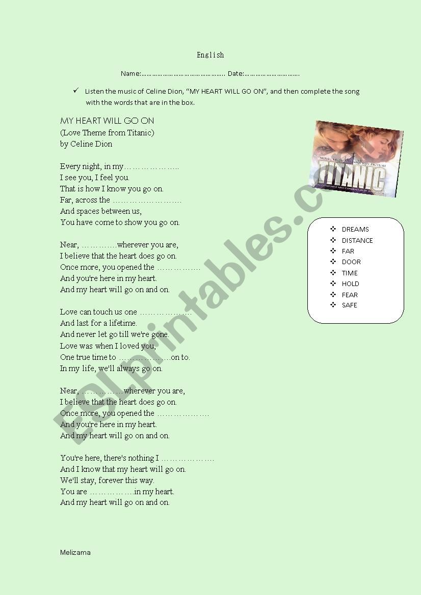 Music- Celine worksheet