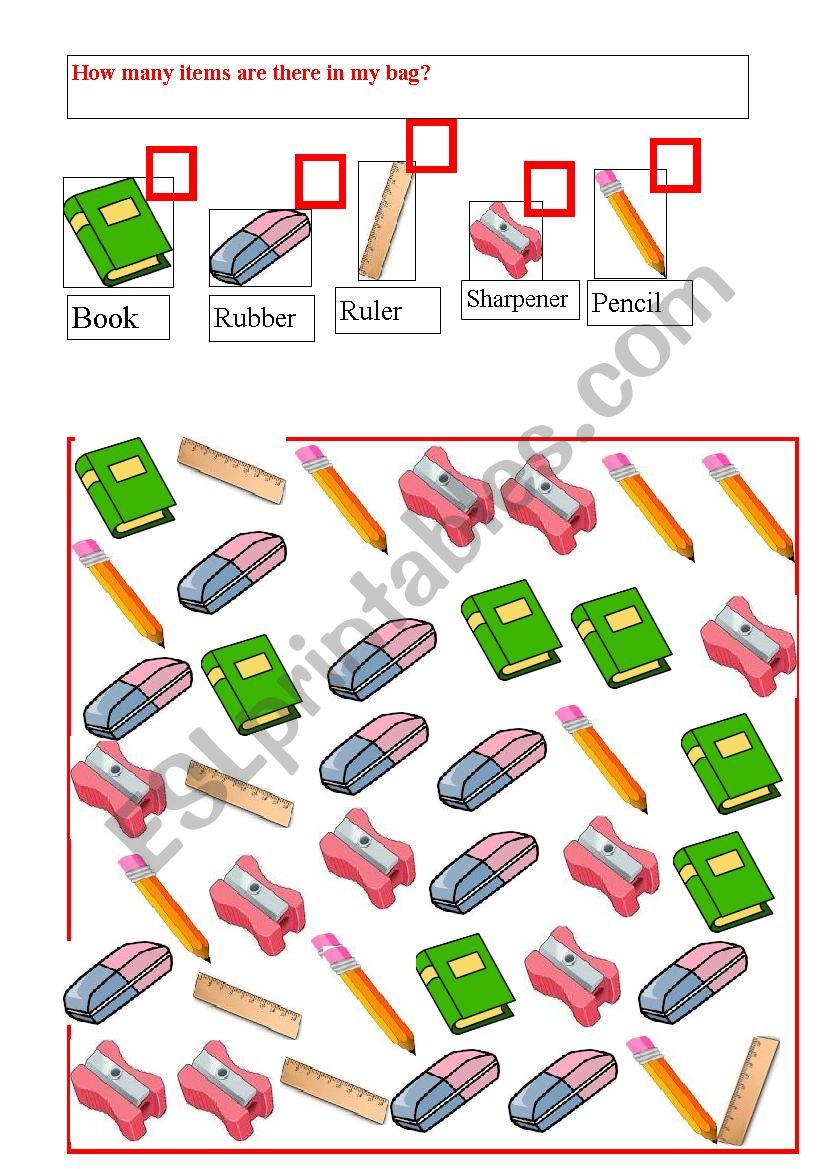 How many items in my school bag?