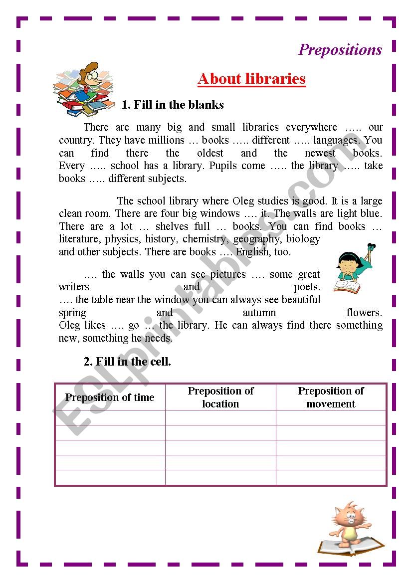 Prepositions worksheet