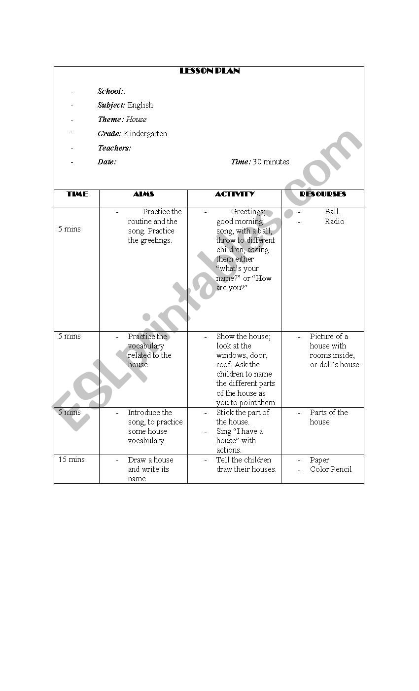 Lesson Plan  worksheet