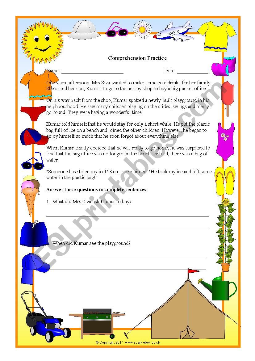 Comprehension Practice worksheet