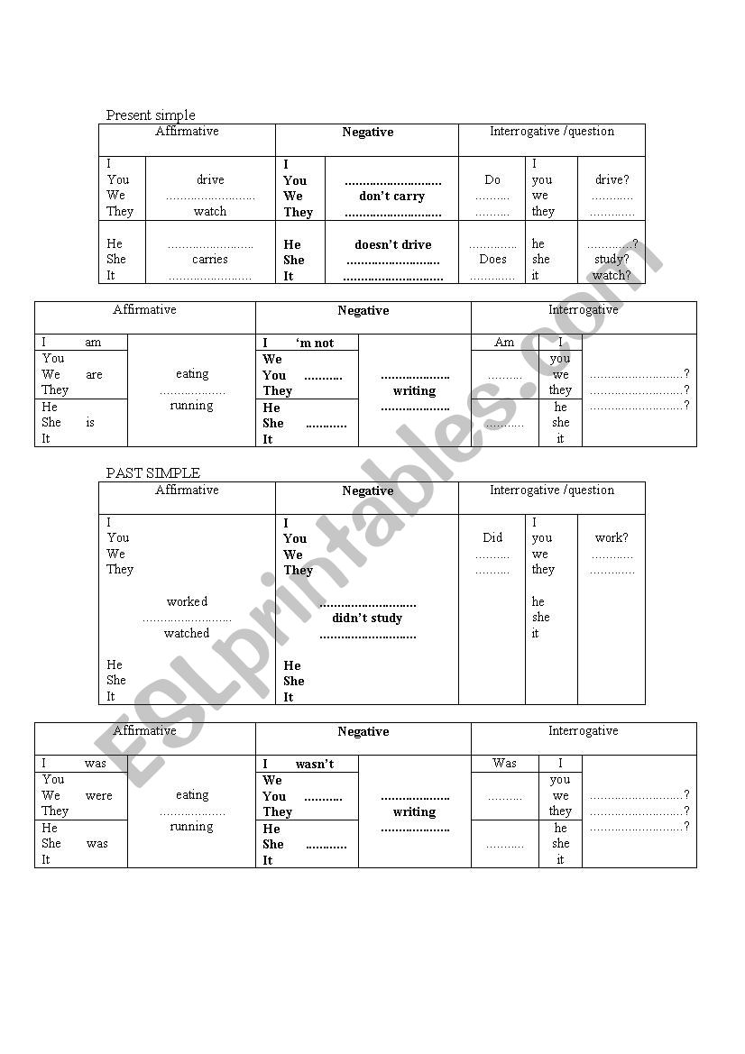 Present and past simple form worksheet
