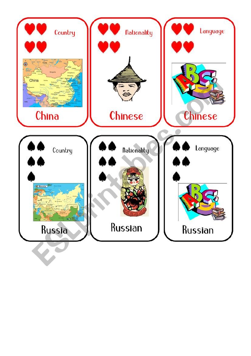 Countries and Nationalities Card Game  12 China Russia